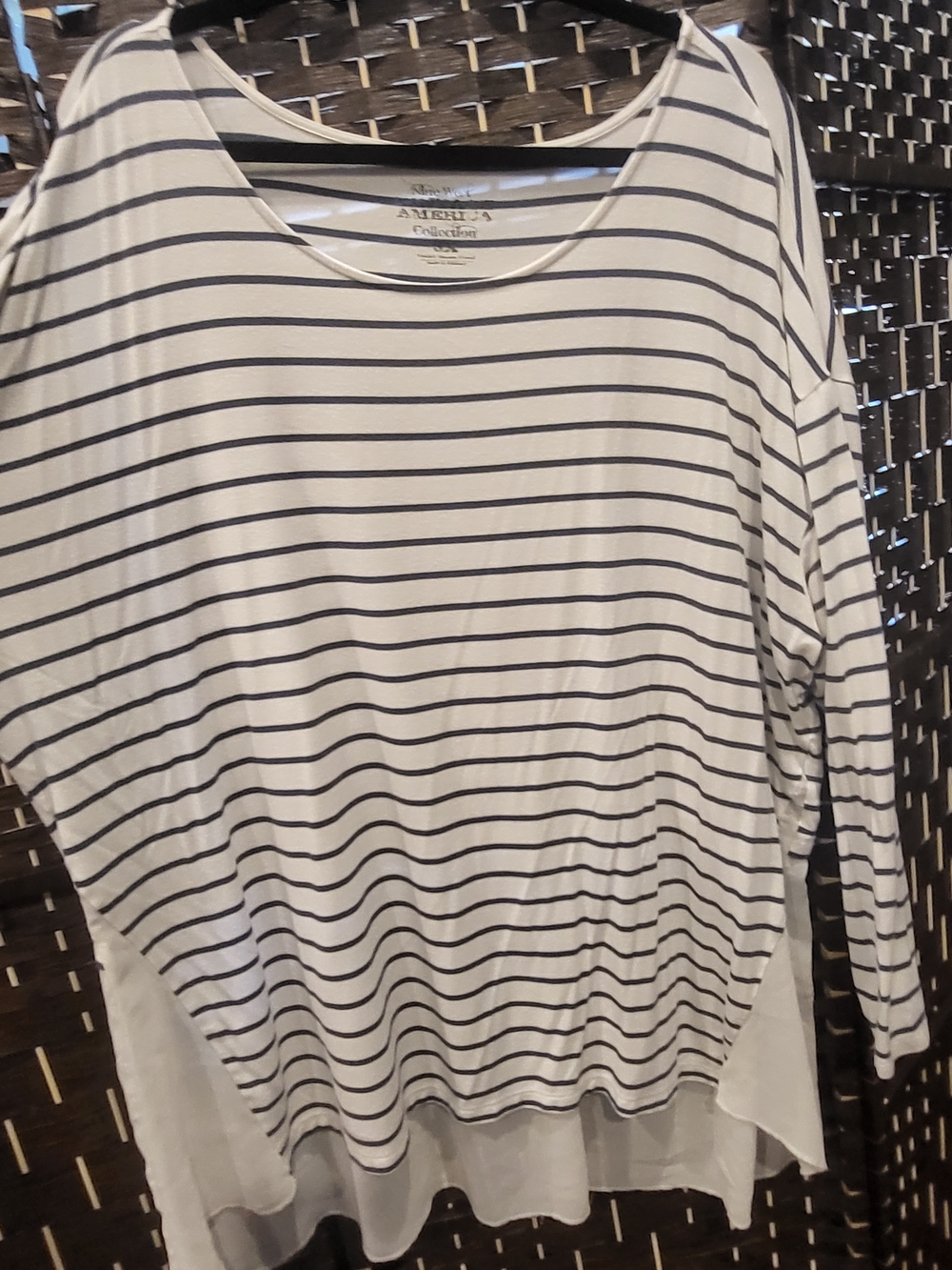Nine West White and Black Striped Long-Sleeve Scoop Neck Top